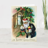 Oude vreemde Kerstman en griezelig kind kerstkaart Feestdagen Kaart (Voorkant)