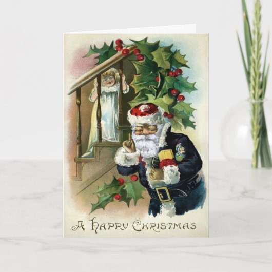 Oude vreemde Kerstman en griezelig kind kerstkaart Feestdagen Kaart (Voorkant)