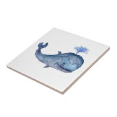 Oude vriendelijk uitziende blauwe vinvis tegeltje (Zijkant)