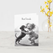 Oude vrienden van de dashond kaart (Gele Bloem)