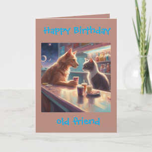 Oude vrienden verjaardag kat en hond groet kaart