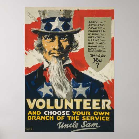 Oude vrijwilliger uit WOI - Oom Sam Poster (Voorkant)
