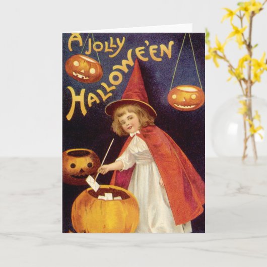 Oude vrolijke Halloween heks van Ellen Clapsaddle Kaart (Gele Bloem)