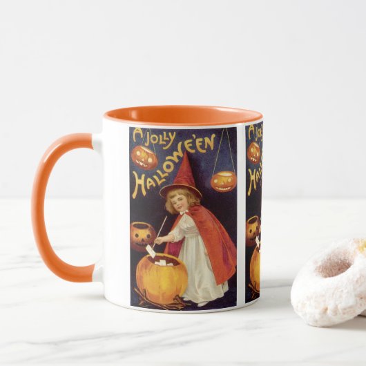Oude vrolijke Halloween heks van Ellen Clapsaddle Mok (Met donut)