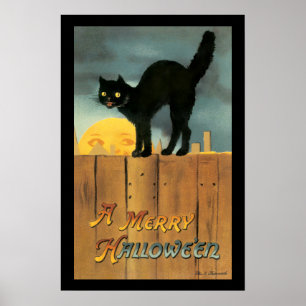 Oude vrolijke Halloween kat van Ellen Clapsaddle Poster