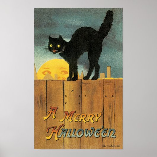 Oude vrolijke Halloween kat van Ellen Clapsaddle Poster (Voorkant)