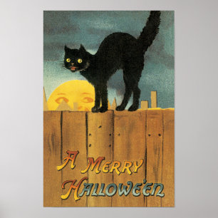 Oude vrolijke Halloween kat van Ellen Clapsaddle Poster