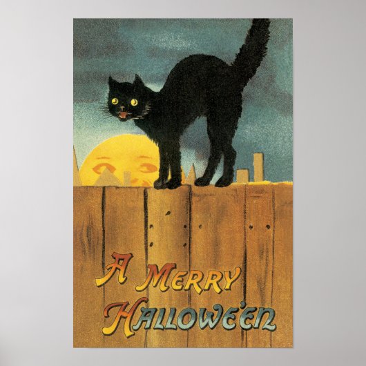 Oude vrolijke Halloween kat van Ellen Clapsaddle Poster (Voorkant)