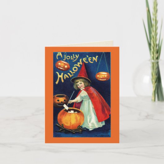 Oude vrolijke Halloween meisjesheks Kaart (Voorkant)
