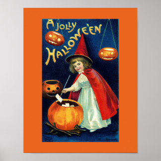Oude vrolijke Halloween-meisjesheksenposter Poster
