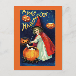 Oude vrolijke Halloween-meisjestover-postkaart Briefkaart