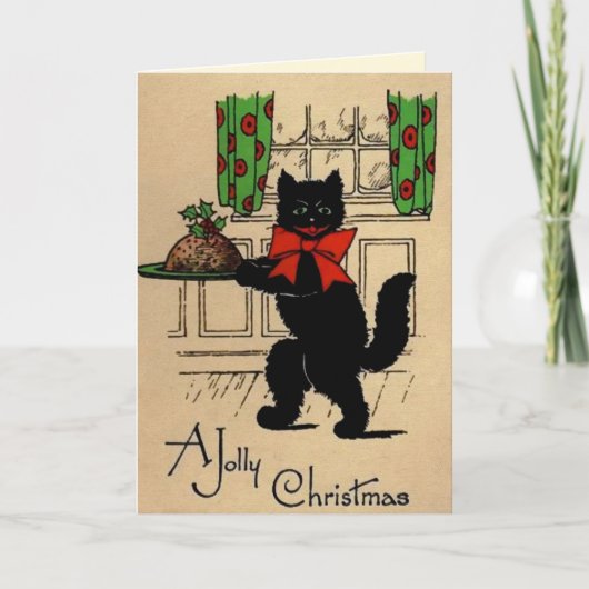 Oude vrolijke kerst kat kaart (Voorkant)