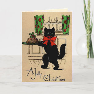 Oude vrolijke kerst kat kaart