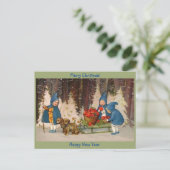 Oude Vrolijke Kerst Schattigee Kinderen, Puppies,  Feestdagenkaart (Staand voorkant)