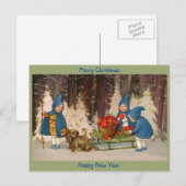 Oude Vrolijke Kerst Schattigee Kinderen, Puppies,  Feestdagenkaart (Voorkant / Achterkant)