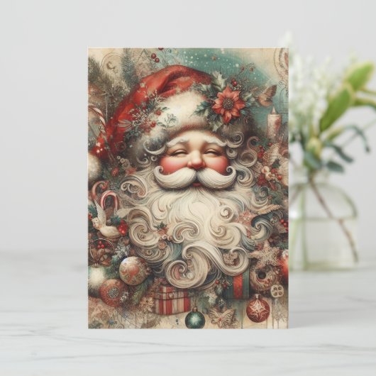 Oude vrolijke kerstman gezicht cadeaus feestdagenkaart (Staand voorkant)