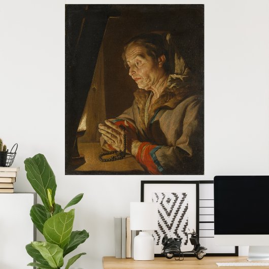 "Oude vrouw bidden" Poster (Thuiskantoor)