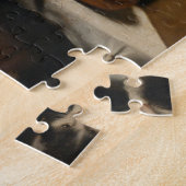 Oude vrouw bidt bij maaltijd middeleeuwse kunst legpuzzel (Zijkant)