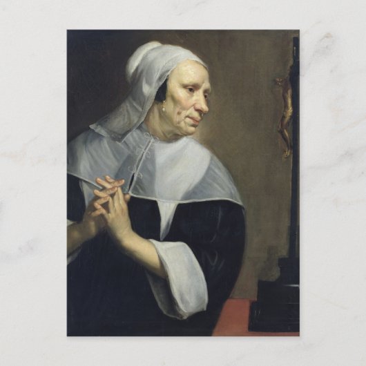 Oude vrouw die bidt briefkaart (Voorkant)