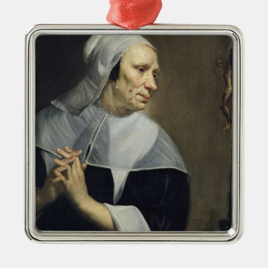 Oude vrouw die bidt metalen ornament (Voorkant)