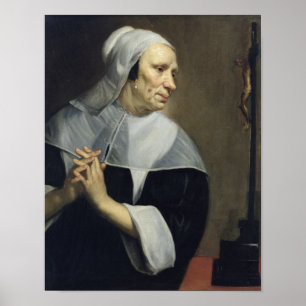 Oude vrouw die bidt poster
