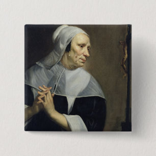 Oude vrouw die bidt vierkante button 5,1 cm