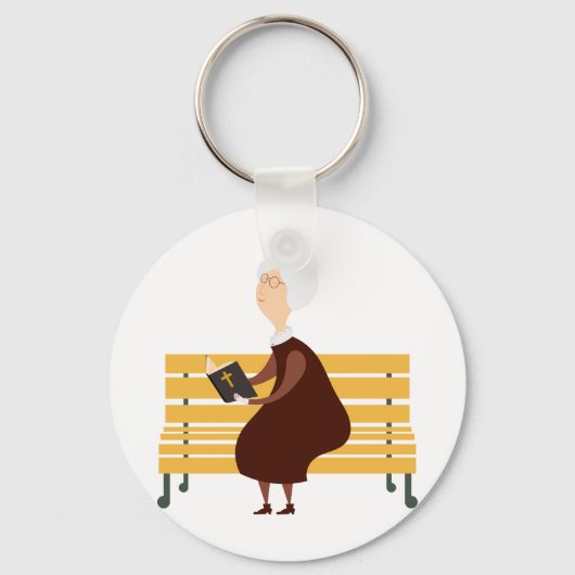 Oude vrouw die de bijbel leest sleutelhanger (Achterkant)