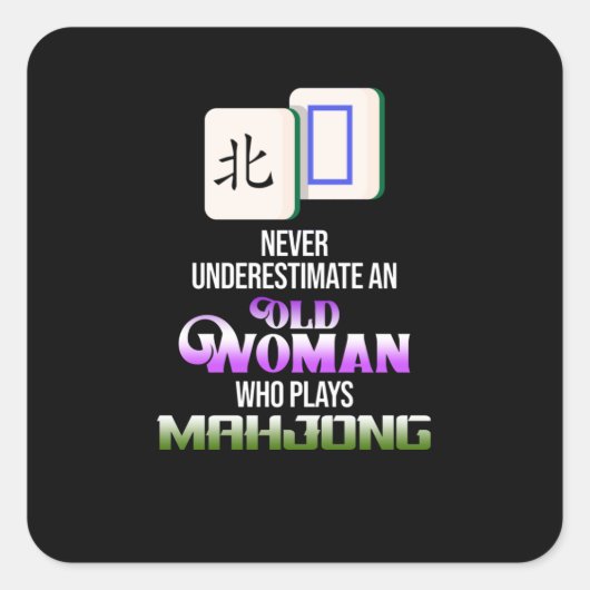 Oude vrouw die de spellen van Mahjong speelt Vierkante Sticker (Voorkant)