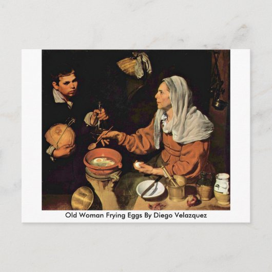 Oude vrouw die eieren geeft van Diego Velazquez Briefkaart (Voorkant)