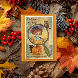 Oude vrouw Halloween, Pompoen en Uil  Kaart