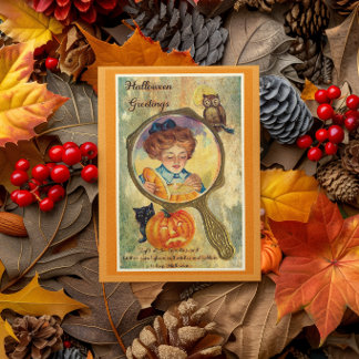 Oude vrouw Halloween, Pompoen en Uil  Kaart