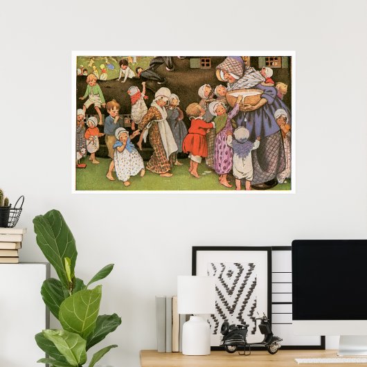 Oude vrouw in de schoen poster (Thuiskantoor)