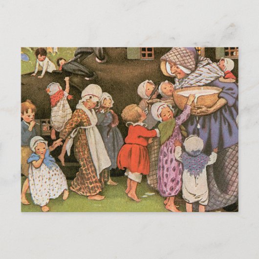 Oude vrouw in de schoenen briefkaart (Voorkant)