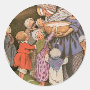 Oude vrouw in de schoenen ronde sticker