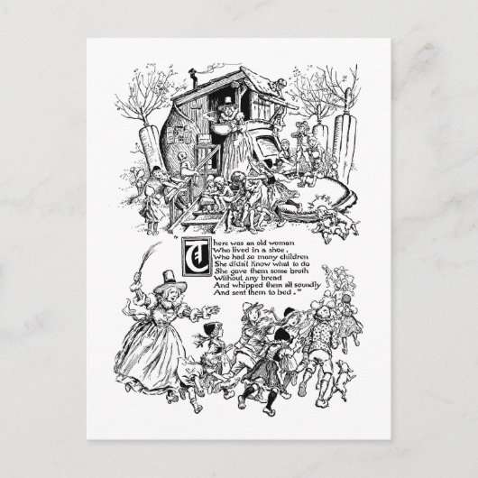 Oude vrouw in een schoenzuster Rhyme Briefkaart (Voorkant)