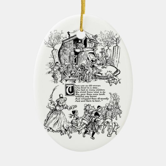 Oude vrouw in een schoenzuster Rhyme Keramisch Ornament (Voorkant)