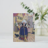 Oude vrouw, kat en zure kerrie briefkaart (Staand voorkant)