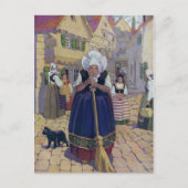 Oude vrouw, kat en zure kerrie briefkaart (Voorkant)