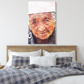 Oude Vrouw koele waterverf portretschilderij Canvas Afdruk (Insitu (Slaapkamer))