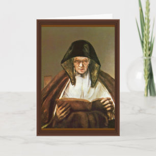 Oude vrouw leest, door Rembrandt Harmensz. Van Kaart