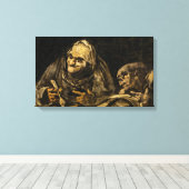 Oude vrouw met een skelet (dood) (Francisco Goya) Canvas Afdruk (Insitu (Houten vloer))