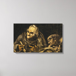 Oude vrouw met een skelet (dood) (Francisco Goya) Canvas Afdruk
