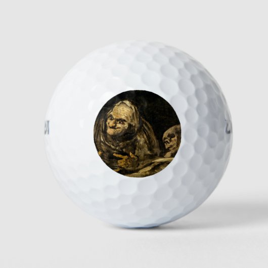 Oude vrouw met een skelet (dood) (Francisco Goya) Golfballen (Voorkant)