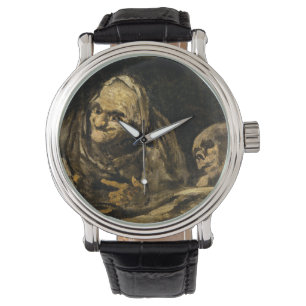 Oude vrouw met een skelet (dood) (Francisco Goya) Horloge