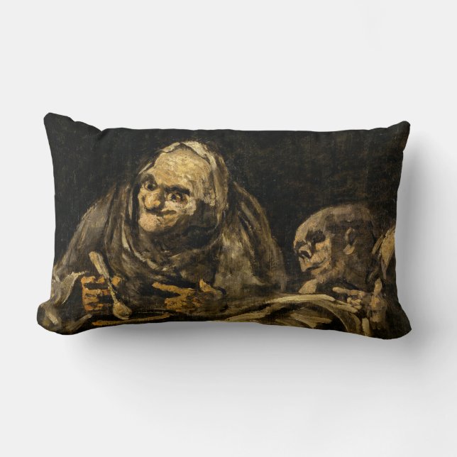 Oude vrouw met een skelet (dood) (Francisco Goya) Kussen (Voorkant)