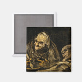 Oude vrouw met een skelet (dood) (Francisco Goya) Magneet (Voorkant / Achterkant)