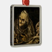 Oude vrouw met een skelet (dood) (Francisco Goya) Metalen Ornament (Rechts)
