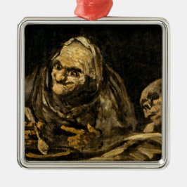 Oude vrouw met een skelet (dood) (Francisco Goya) Metalen Ornament