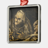 Oude vrouw met een skelet (dood) (Francisco Goya) Metalen Ornament (Links)