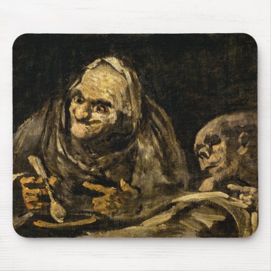 Oude vrouw met een skelet (dood) (Francisco Goya) Muismat (Voorkant)